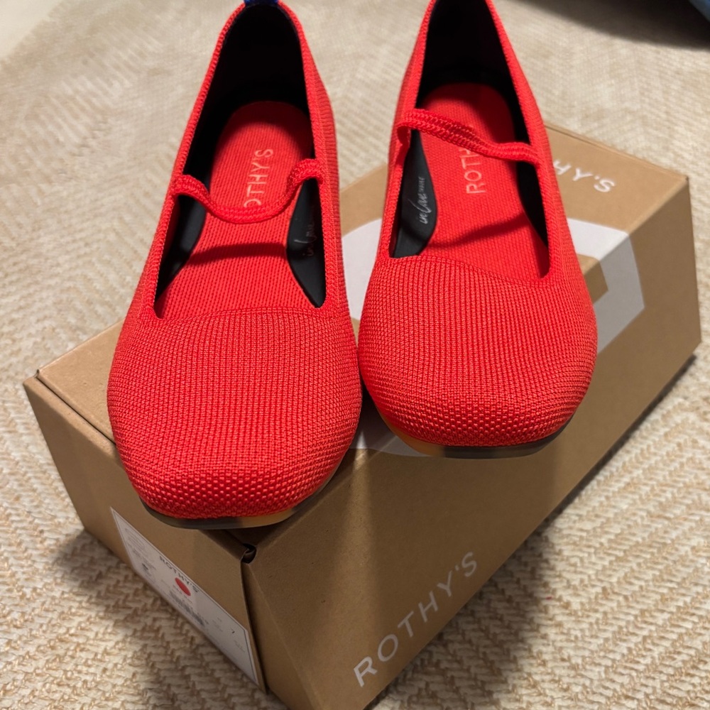 Rothy's Red Knit Mary Jane Flats with Strap ‘LIKE NEW’